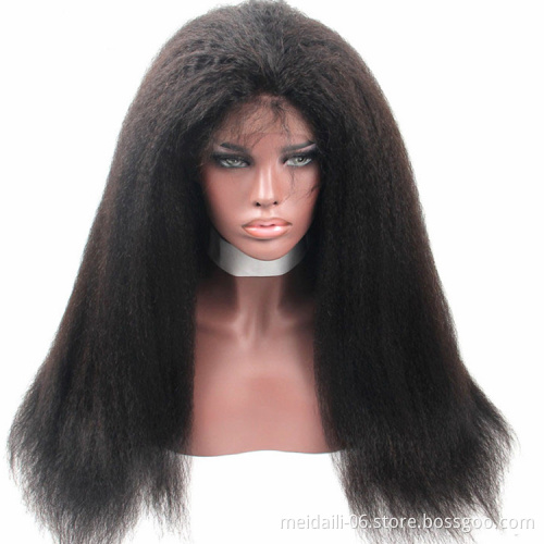 Kinky straight full lace wig virgin brazilian yaki human hair wig with baby hair for black woman human hair wig